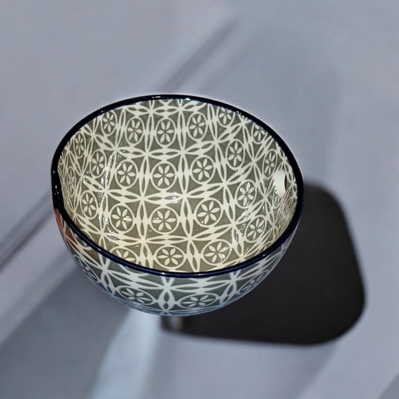 Blue B Harbor Collection Chopsticks Noodle Gray Floral Print Ceramic Bowl - Picture 3 of 8